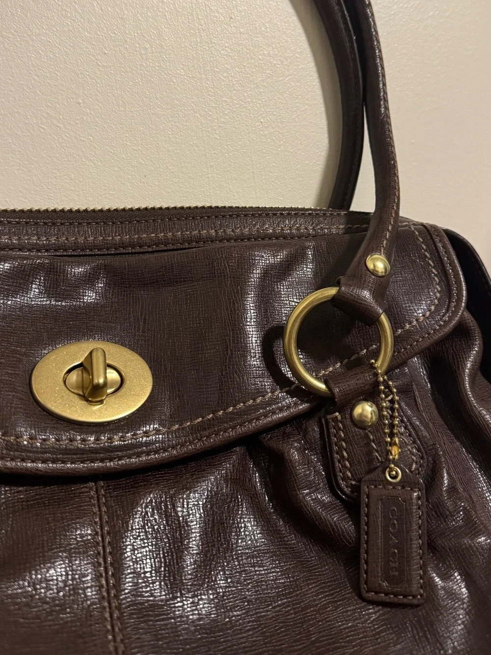 Coach Addison Textured Brown Spectator Leather Shoulder Bag